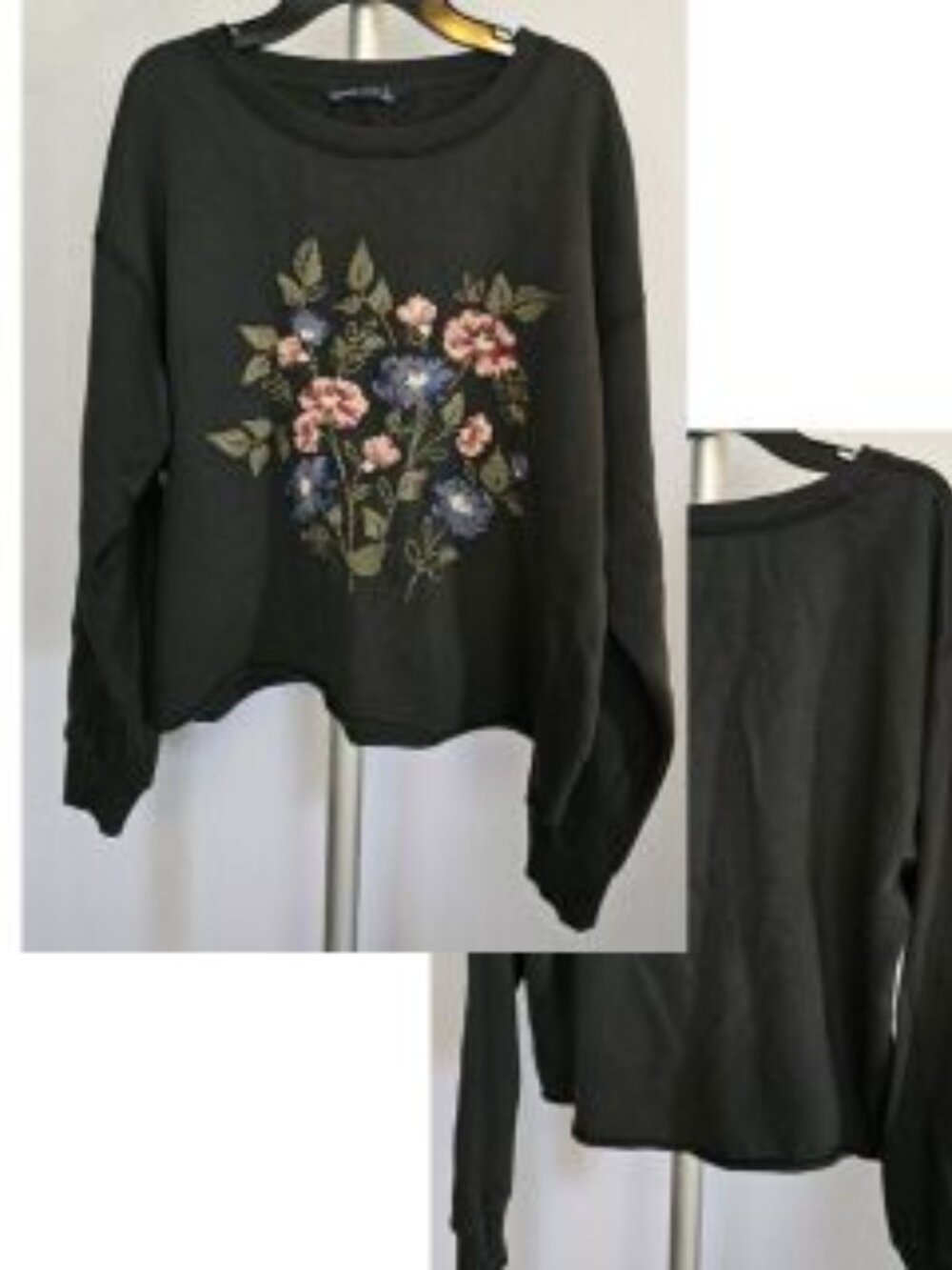 Abercrombie & Fitch Black Sweatshirt with Pink and Blue Floral Embroidery